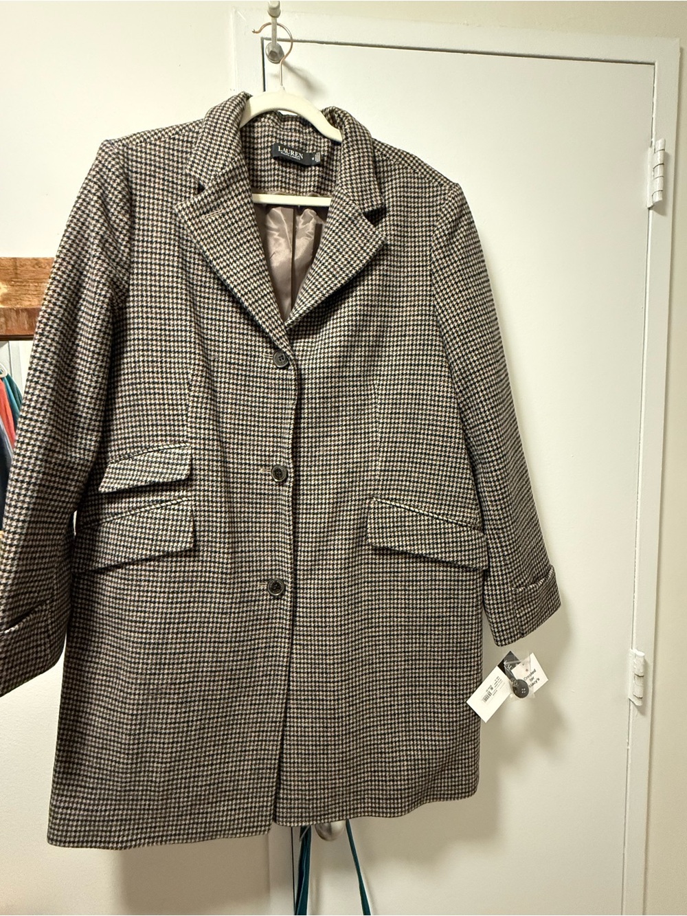 Ralph Lauren Houndstooth Single-Breasted Pea Coat